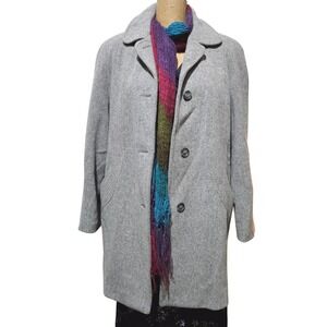 Vtg Liz Baker Women's Wool Coat Sz 8 Gray Mid Length Button Front Winter Jacket